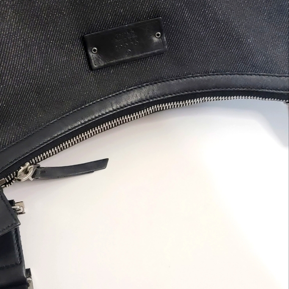 ⭐GUCCI Black Denim Canvas and Leather Crossbody Bag 101620 - Picture 9 of 11